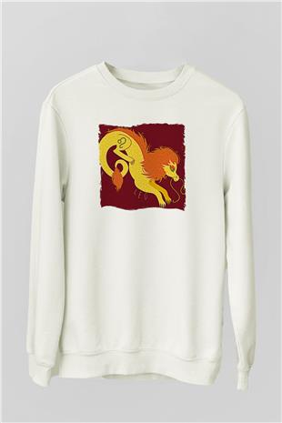 Aslan Burcu Baskılı Beyaz Unisex Sweatshirt