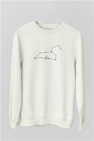 Aslan Burcu Baskılı Beyaz Unisex Sweatshirt