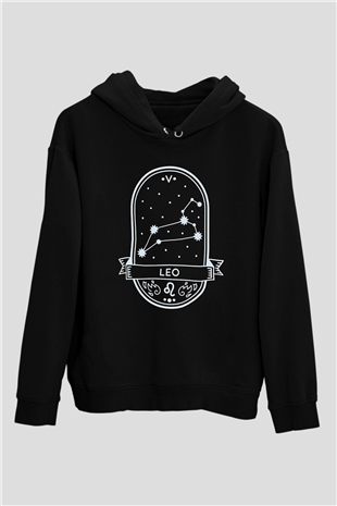 Aslan Burcu Baskılı Unisex Siyah Hoodie