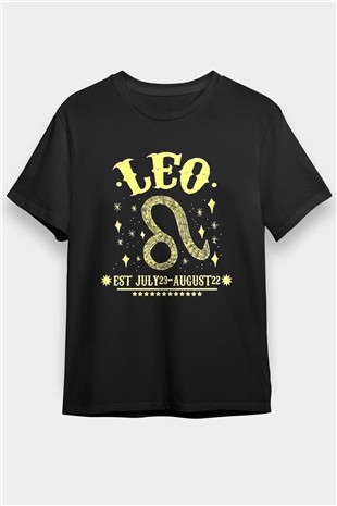 Aslan Burcu Baskılı Unisex Siyah Tişört - Tshirt
