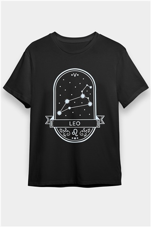 Aslan Burcu Baskılı Unisex Siyah Tişört - Tshirt