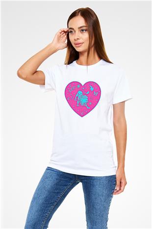 Aslan Burcu Unisex Baskılı Beyaz Tişört - Tshirt