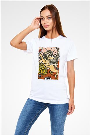 Aslan Burcu Unisex Baskılı Beyaz Tişört - Tshirt