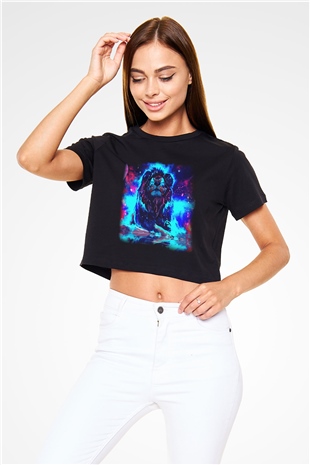 Aslan Siyah Crop Top Tişört
