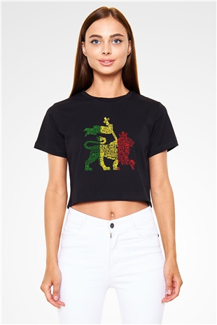 Aslan Siyah Crop Top Tişört