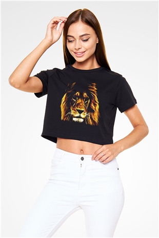 Aslan Siyah Crop Top Tişört