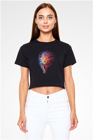 Aslan Siyah Crop Top Tişört
