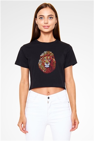 Aslan Siyah Crop Top Tişört