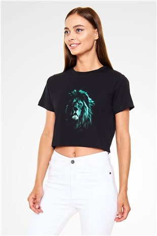 Aslan Siyah Crop Top Tişört