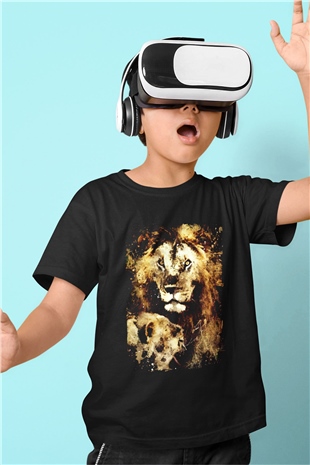 Aslan Siyah Unisex Çocuk Tişört