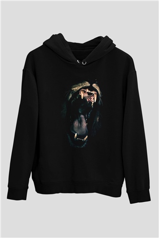 Aslan Siyah Unisex Kapüşonlu Sweatshirt