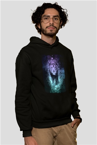 Aslan Siyah Unisex Kapüşonlu Sweatshirt