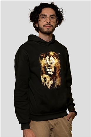 Aslan Siyah Unisex Kapüşonlu Sweatshirt