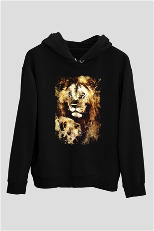 Aslan Siyah Unisex Kapüşonlu Sweatshirt
