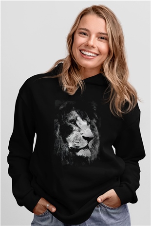 Aslan Siyah Unisex Kapüşonlu Sweatshirt