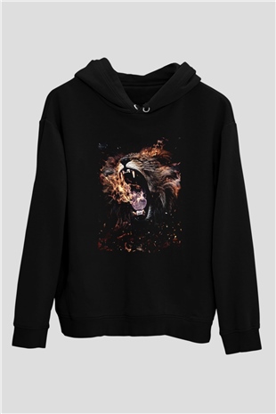 Aslan Siyah Unisex Kapüşonlu Sweatshirt