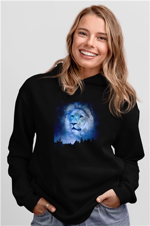 Aslan Siyah Unisex Kapüşonlu Sweatshirt