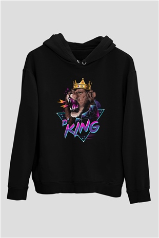Aslan Siyah Unisex Kapüşonlu Sweatshirt