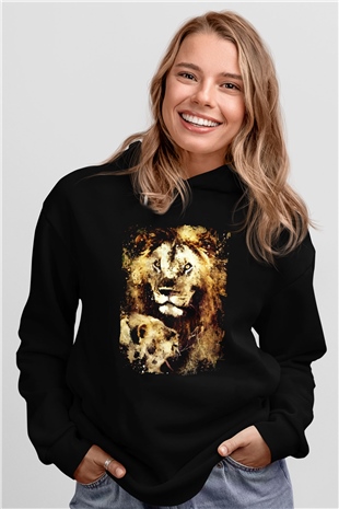 Aslan Siyah Unisex Kapüşonlu Sweatshirt