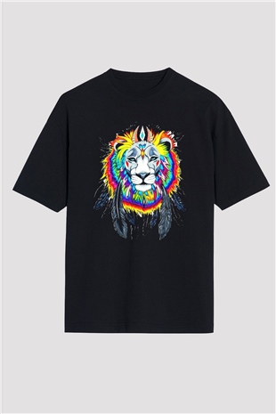 Aslan Siyah Unisex Oversize Tişört T-Shirt