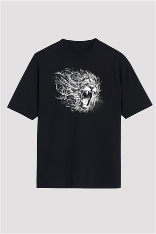 Aslan Siyah Unisex Oversize Tişört T-Shirt