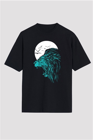 Aslan Siyah Unisex Oversize Tişört T-Shirt