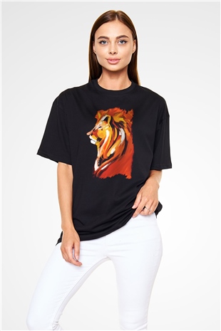 Aslan Siyah Unisex Oversize Tişört T-Shirt