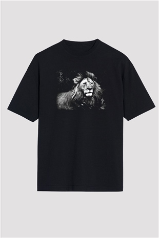 Aslan Siyah Unisex Oversize Tişört T-Shirt