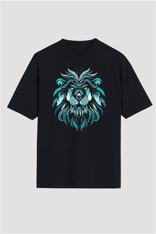 Aslan Siyah Unisex Oversize Tişört T-Shirt