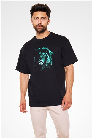 Aslan Siyah Unisex Oversize Tişört T-Shirt