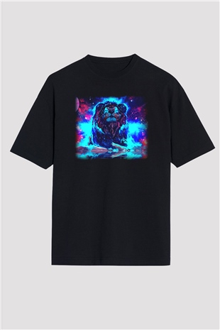 Aslan Siyah Unisex Oversize Tişört T-Shirt
