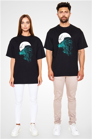 Aslan Siyah Unisex Oversize Tişört T-Shirt