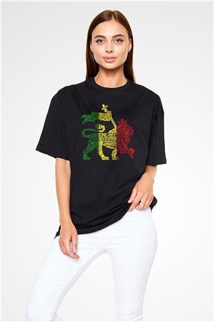 Aslan Siyah Unisex Oversize Tişört T-Shirt