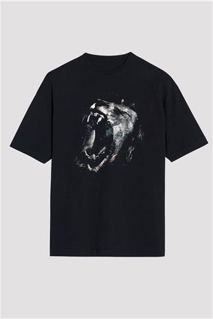 Aslan Siyah Unisex Oversize Tişört T-Shirt