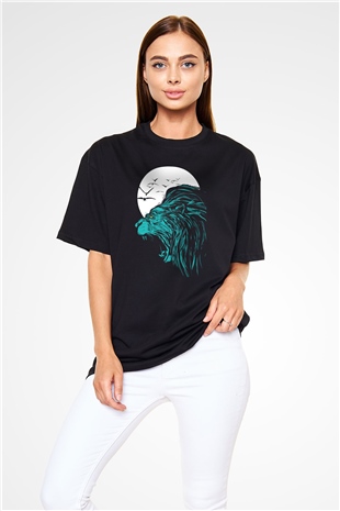 Aslan Siyah Unisex Oversize Tişört T-Shirt