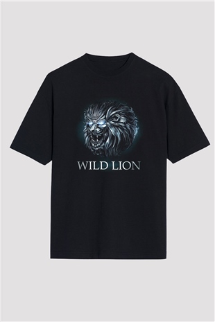 Aslan Siyah Unisex Oversize Tişört T-Shirt