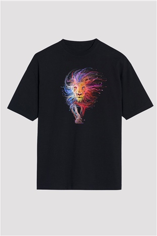 Aslan Siyah Unisex Oversize Tişört T-Shirt
