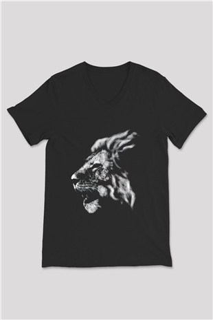 Aslan Siyah Unisex V Yaka Tişört