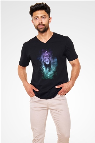 Aslan Siyah Unisex V Yaka Tişört