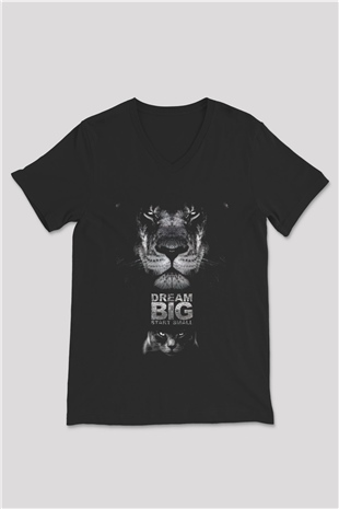 Aslan Siyah Unisex V Yaka Tişört