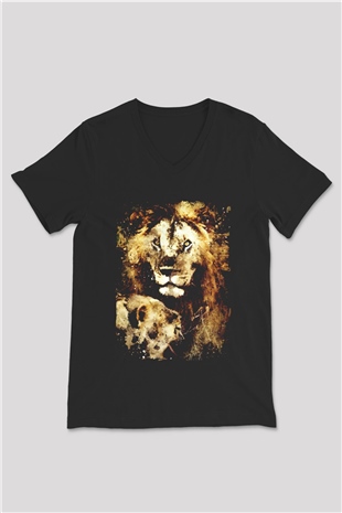 Aslan Siyah Unisex V Yaka Tişört