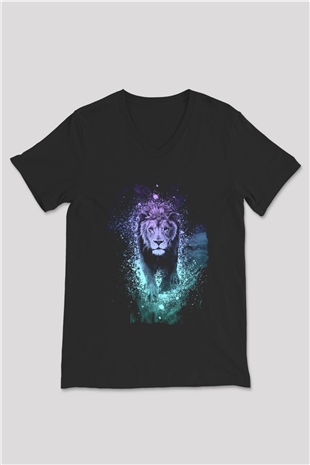 Aslan Siyah Unisex V Yaka Tişört