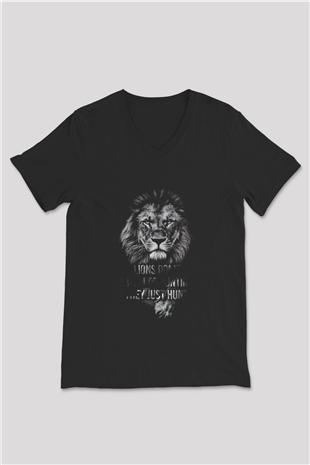 Aslan Siyah Unisex V Yaka Tişört