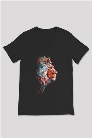 Aslan Siyah Unisex V Yaka Tişört