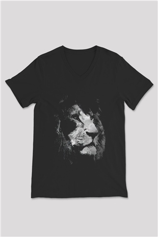 Aslan Siyah Unisex V Yaka Tişört
