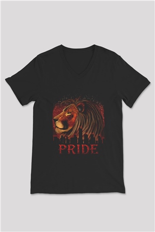 Aslan Siyah Unisex V Yaka Tişört