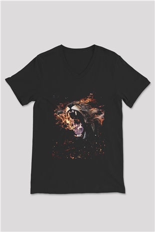 Aslan Siyah Unisex V Yaka Tişört