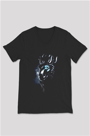 Aslan Siyah Unisex V Yaka Tişört