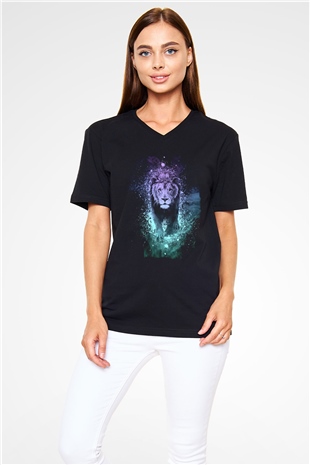Aslan Siyah Unisex V Yaka Tişört