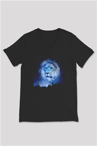 Aslan Siyah Unisex V Yaka Tişört